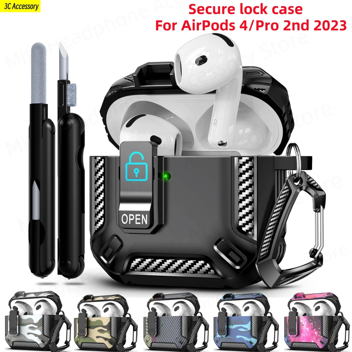 

Security Lock Cover for AirPods 4 with Active Noise Cancellation with Keychain for AirPods Pro2 2nd Gen 2023 Shockproof Case