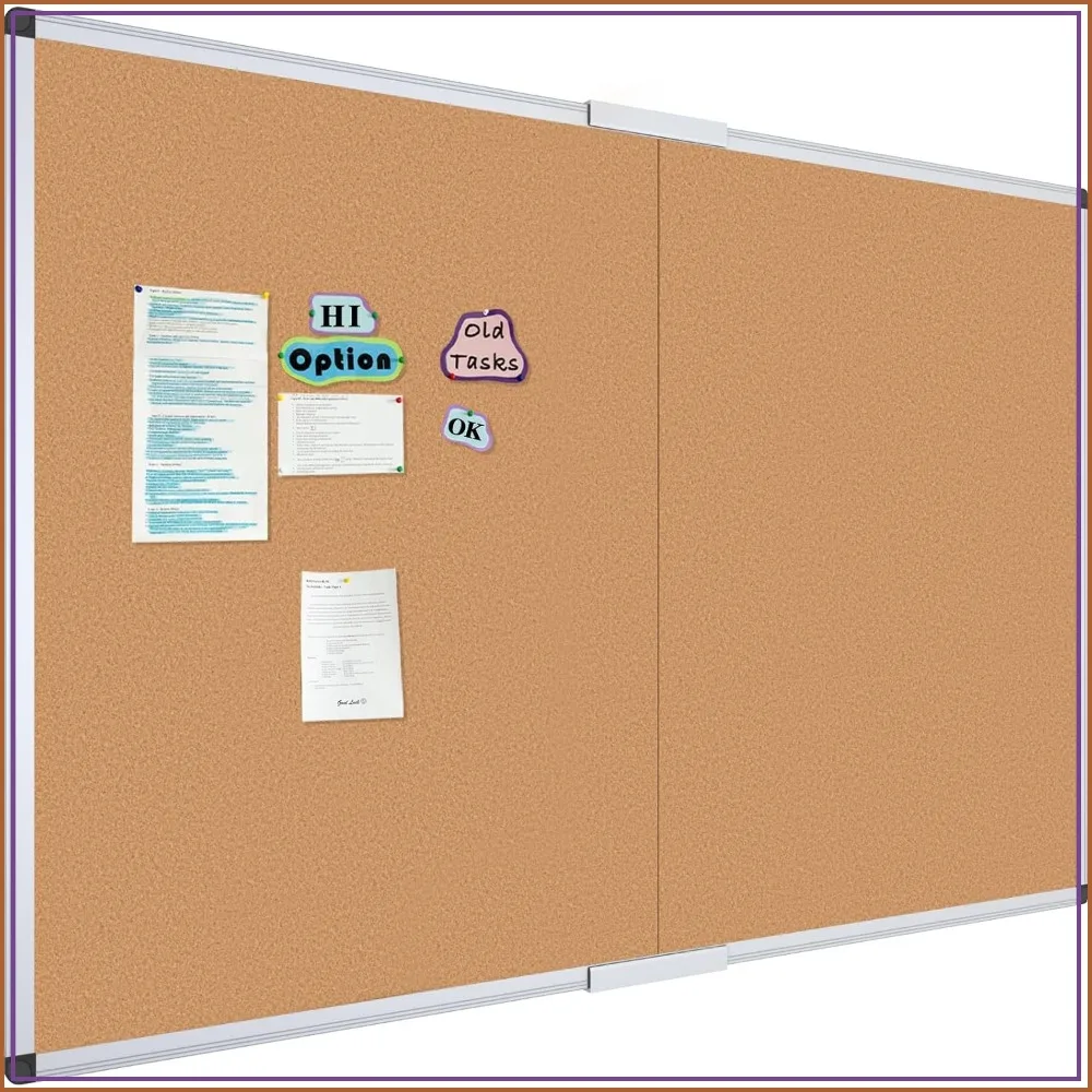 Large Cork Bulletin Board 60x48 inch, Foldable Wall-Mounted Notice Board with Silver Aluminum Frame, for Home Office School