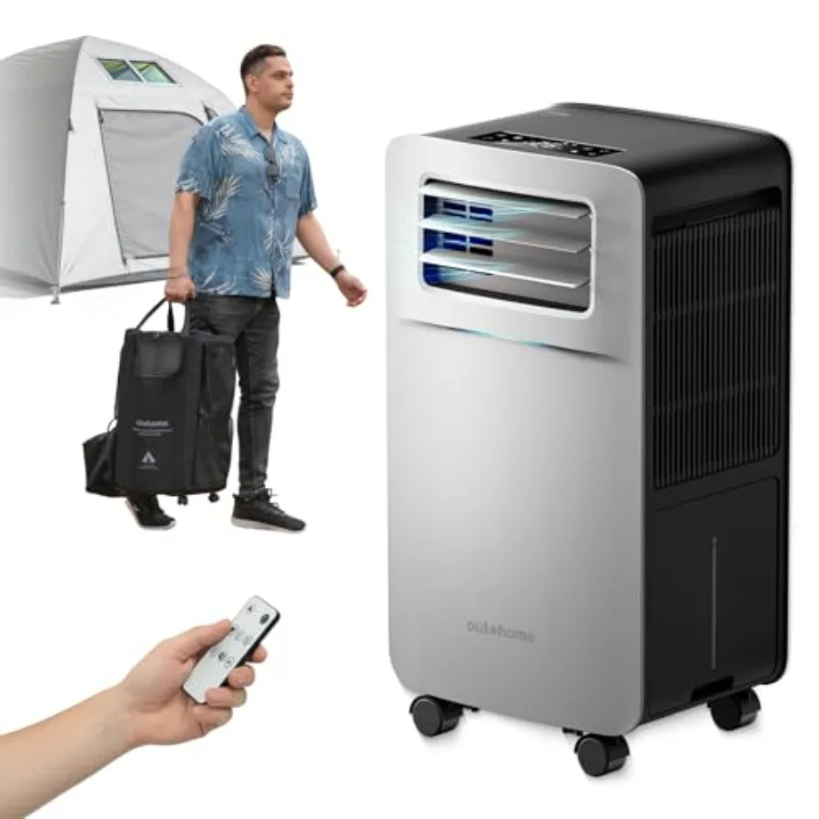 

Portable camping air conditioner for tent/RV/truck/van/car/garage/indoor/outdoor use, silver aluminum alloy, 5200 BTU 4-in-1 qu