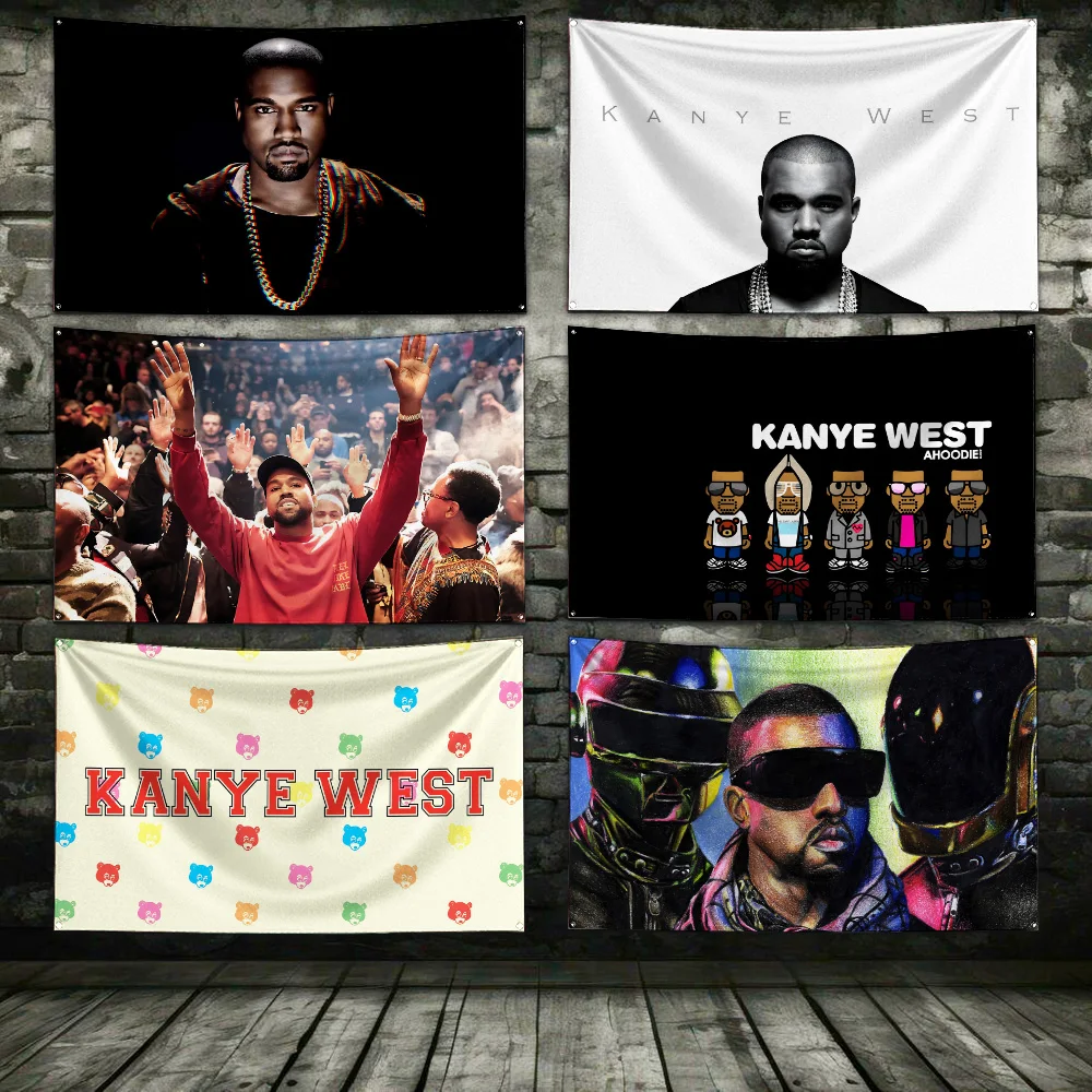 Pop Rapper Kanye West Flag Polyester Digital Printing Banner 4 Sizes for Garage Wall Art Out Door Decoration With Brass Grommets