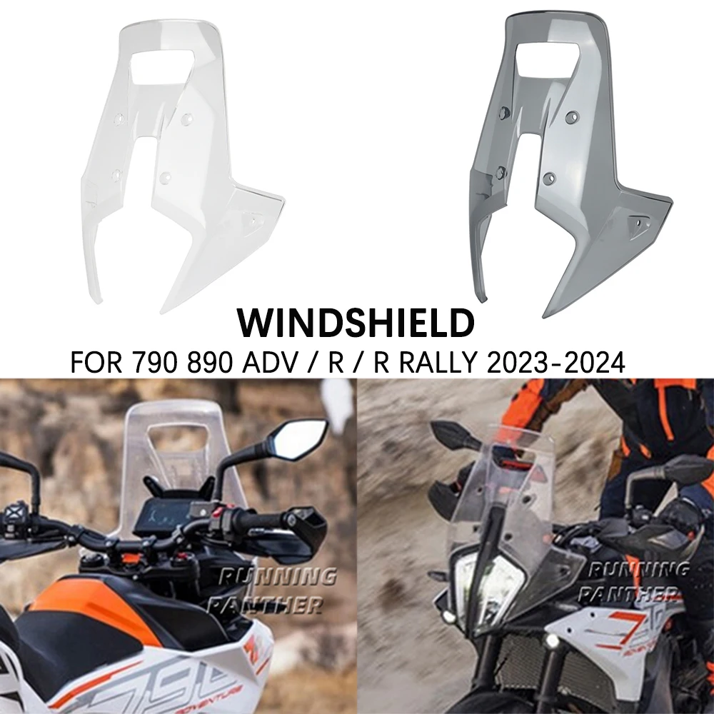 For 890 790 ADV Adventure R Rally 2023 2024 Motorcycle Acrylic Rally Windshield Wind Deflector Screen Shield Windscreen Visor