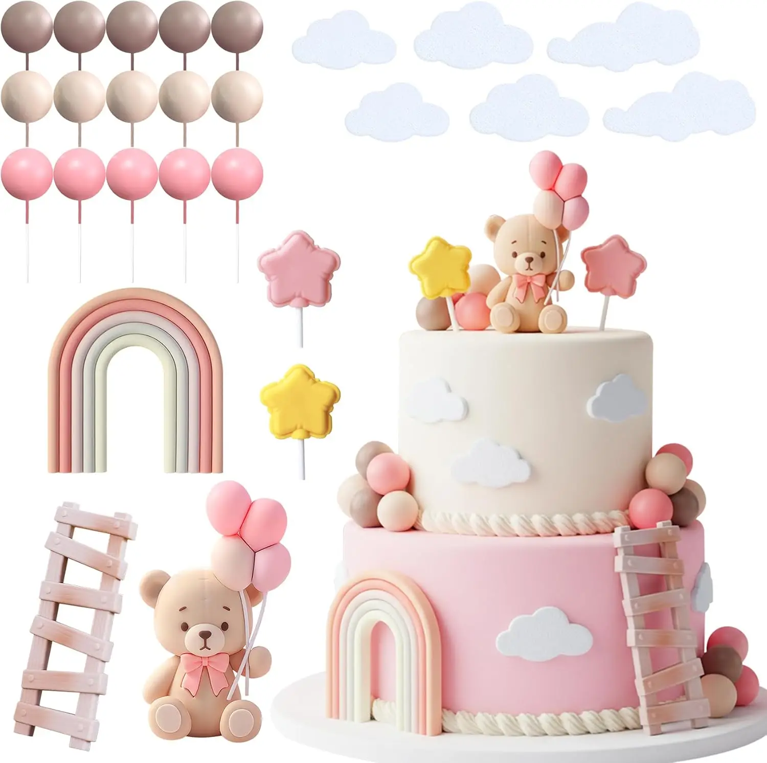 26Pcs Pink Bear Cak…