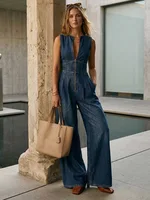Yeezzi 2026 New Casual Sleeveless Denim Jumpsuits For Women High Waisted Wide Leg Loose Daily Wear Date Night Summer Jean Romper - Image 5