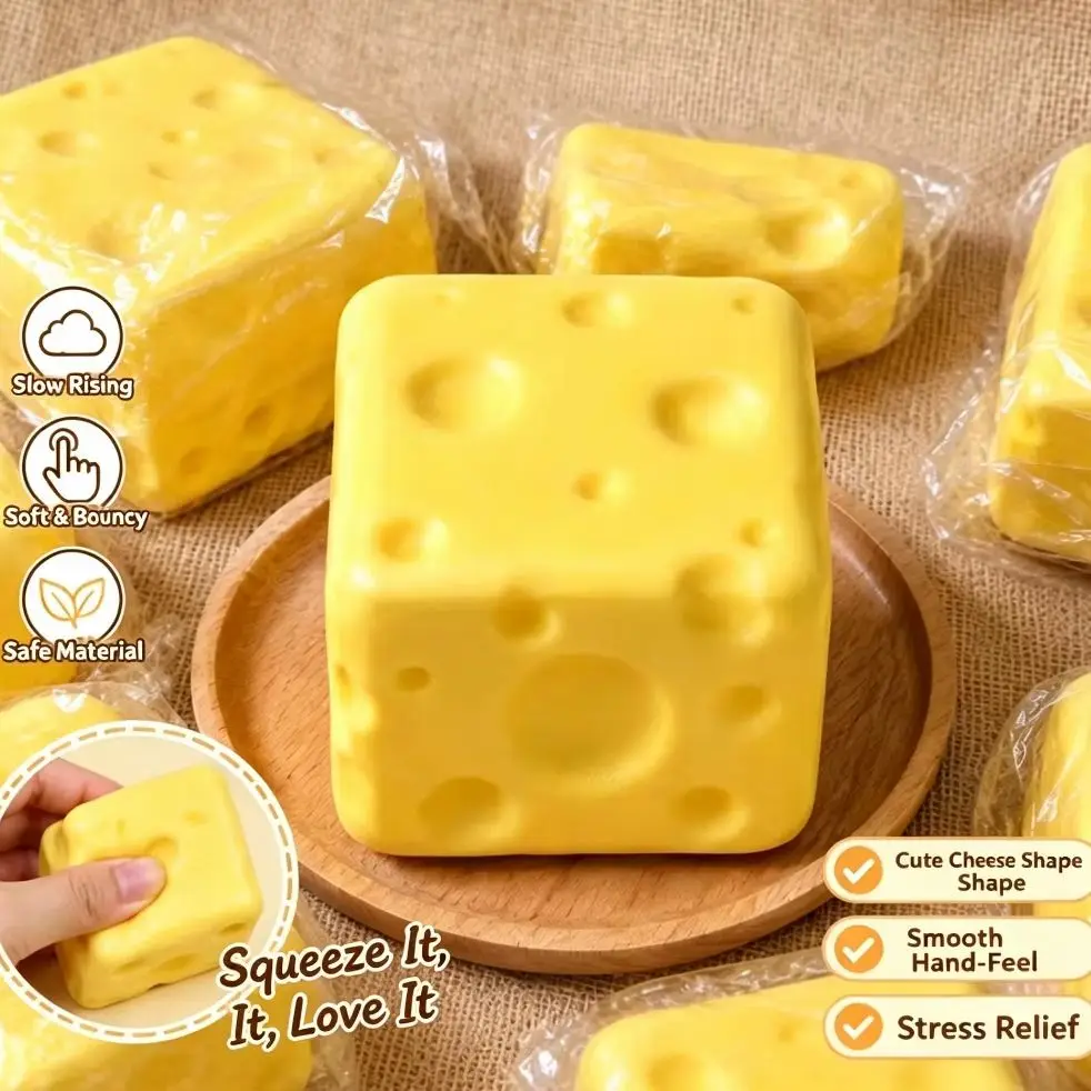 Slow-Rise Square Cheese Squeeze Toy - Slow Rebound Squishy Stress Relief Gift for Adults Unique Elasticity Handheld Fun