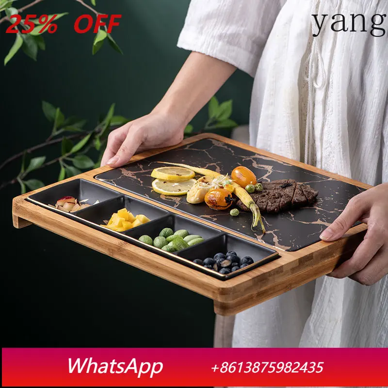 Snack Plate Square Ceramic Service Plate Creative Marble Gold Pattern Western Food with Grid Steak Plate