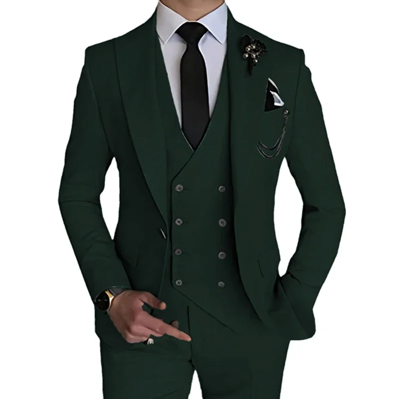 

3-piece Fashion popular men's casual boutique single-button slim-fit wedding suit set