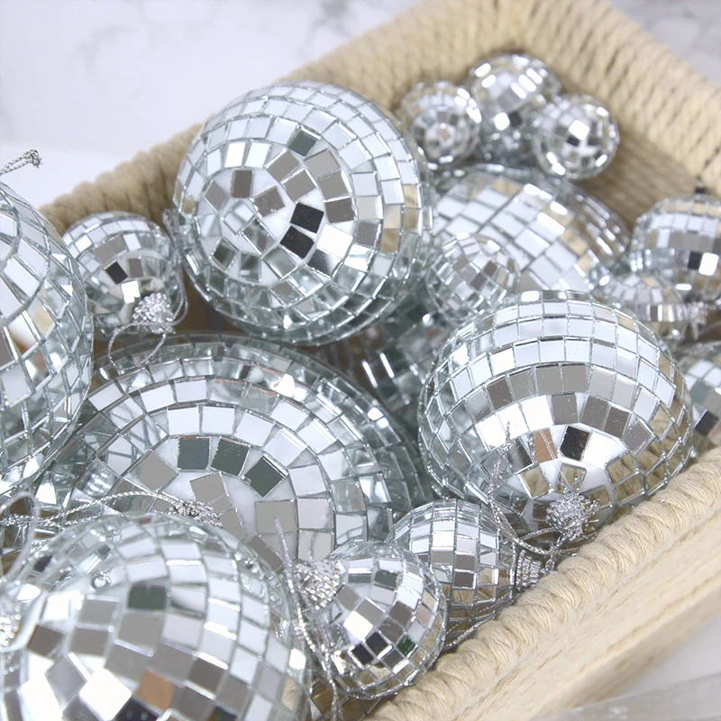 3/4/10cm Christmas Mirror Balls Ornaments Shining Disco Reflective Glass Ball Pendants For Xmas Tree Birthday Party Cake Decor