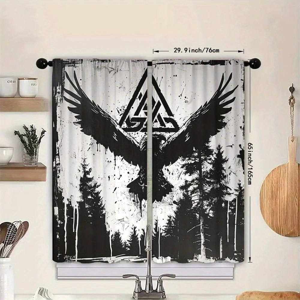 2pcs Nordic Viking Curtains, Forest Emblem Print, Rod Pocket, Modern Design, All Seasons, for Bedroom, Living Room & More Rooms