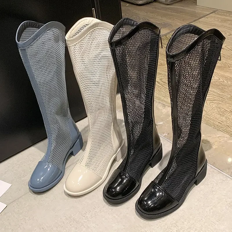 High Boots for Women Fashion Platform Martern Boot Hollow Long Boots Woman Sring Autumn 2022 New Mesh Sexy Knee-length Boots