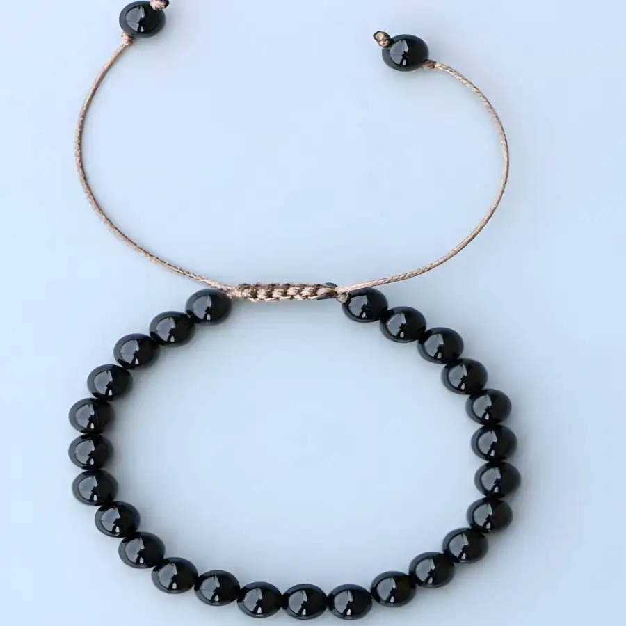 Genuine Matte Black Onyx Bracelet Adjustable String Wristband Healing Crystal Jewelry 8MM