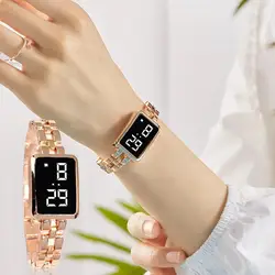 Women Watch Square Dial Digital Display Touch  Folding Buckle Precise Time Decoration LED Digital Lady Watch Jewelry Accessory