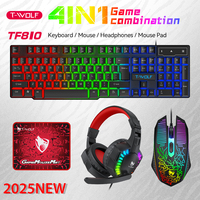 Hot Keyboard And Mouse Gaming Headset Combos 4 In 1 English Gaming Wired RGB Keyboard Mouse Set With Mouse Pad and Headphones