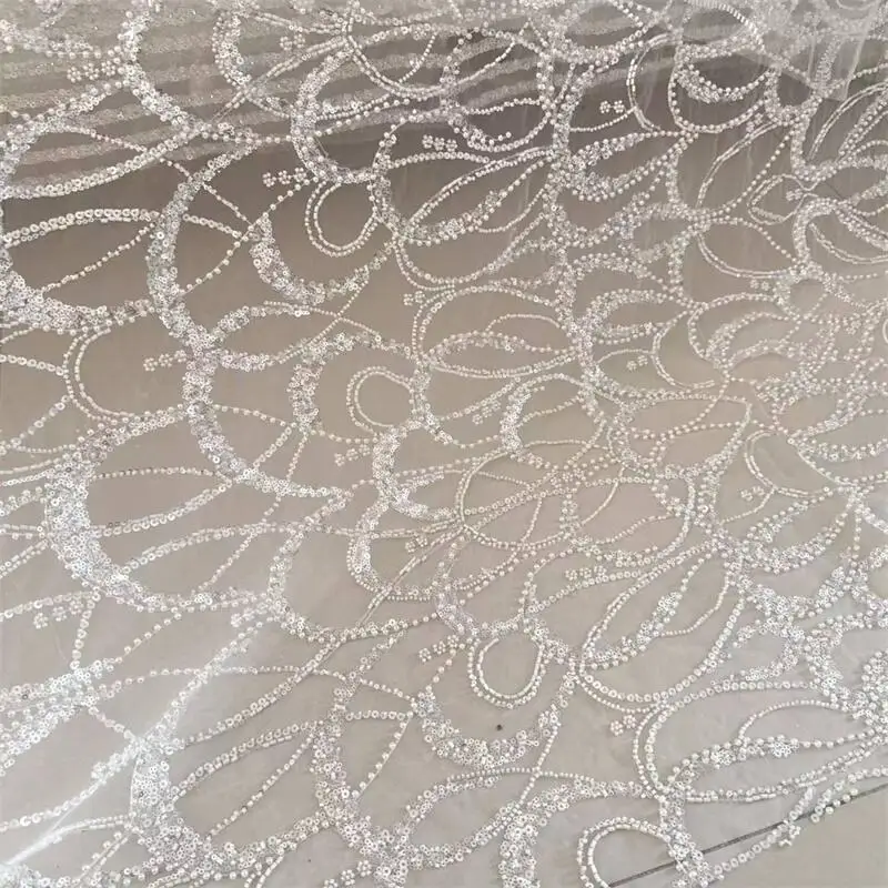 Perlen-Pailletten-Kronen-Gitter-Spitzenstoff, hochwertig, luxuriöses Abendkleid, französische Spitzenstoffe zum Nähen, Meterware – Detail 3