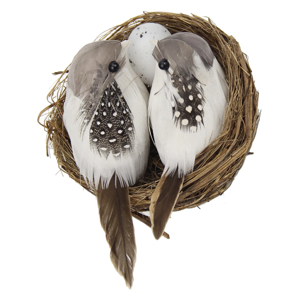 

Artificial Birds Nest Decor Tiny Ornaments for Tree Home Garden Office Bar Fake Bird Decorations Bird Cage Set
