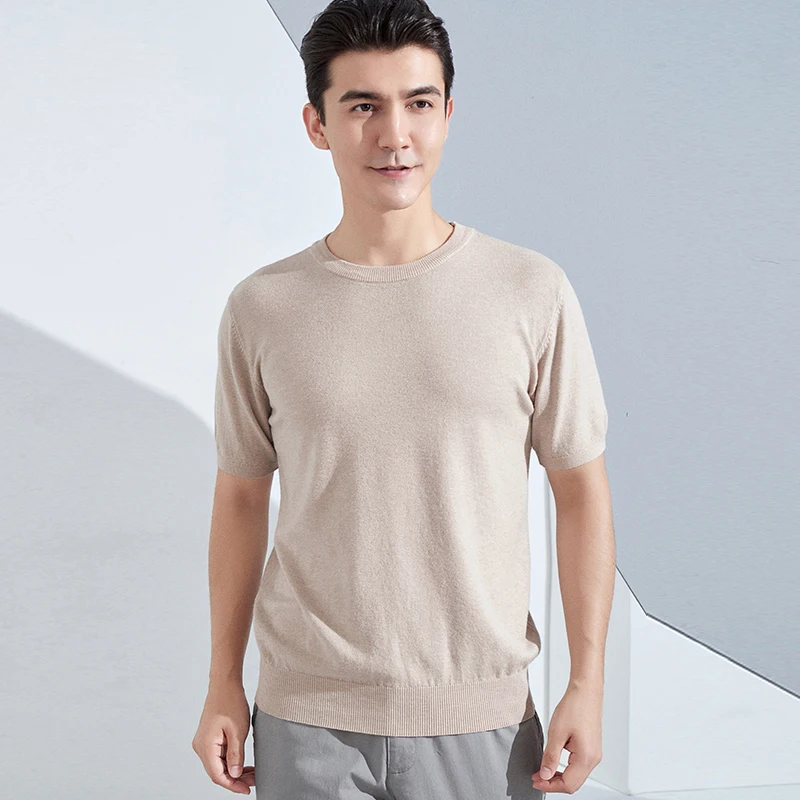 

SZDYQH Men's O-Neck Pullover Short Sleeve Spring and Summer Korean Merino Wool Shirt Wicking Breathable Cashmere T-Shirt Tees