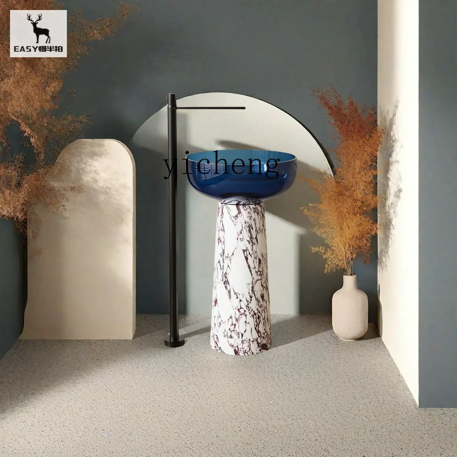 floor-to-ceiling yellow column basin, transparent resin face wash basin, wash table