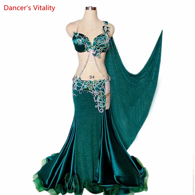 Belly Dance Competiton Suit Senior AB Stones Bra+split Big Edg Long Skirt 2pcs Customzied Adult Children Oriental Dance Clothing