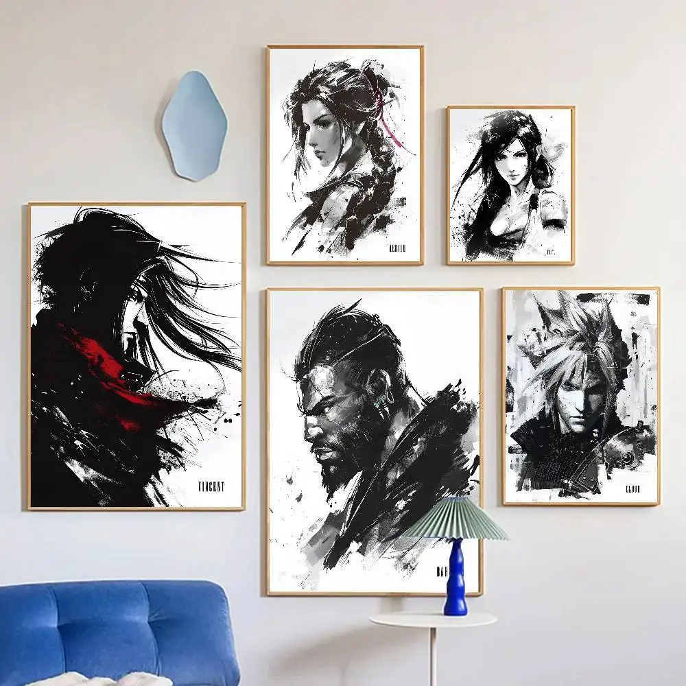 Classic Video Games Final Fantasy VII Character Poster Self-adhesive Art Room Entrance Restaurant Wall Decor Art Painting