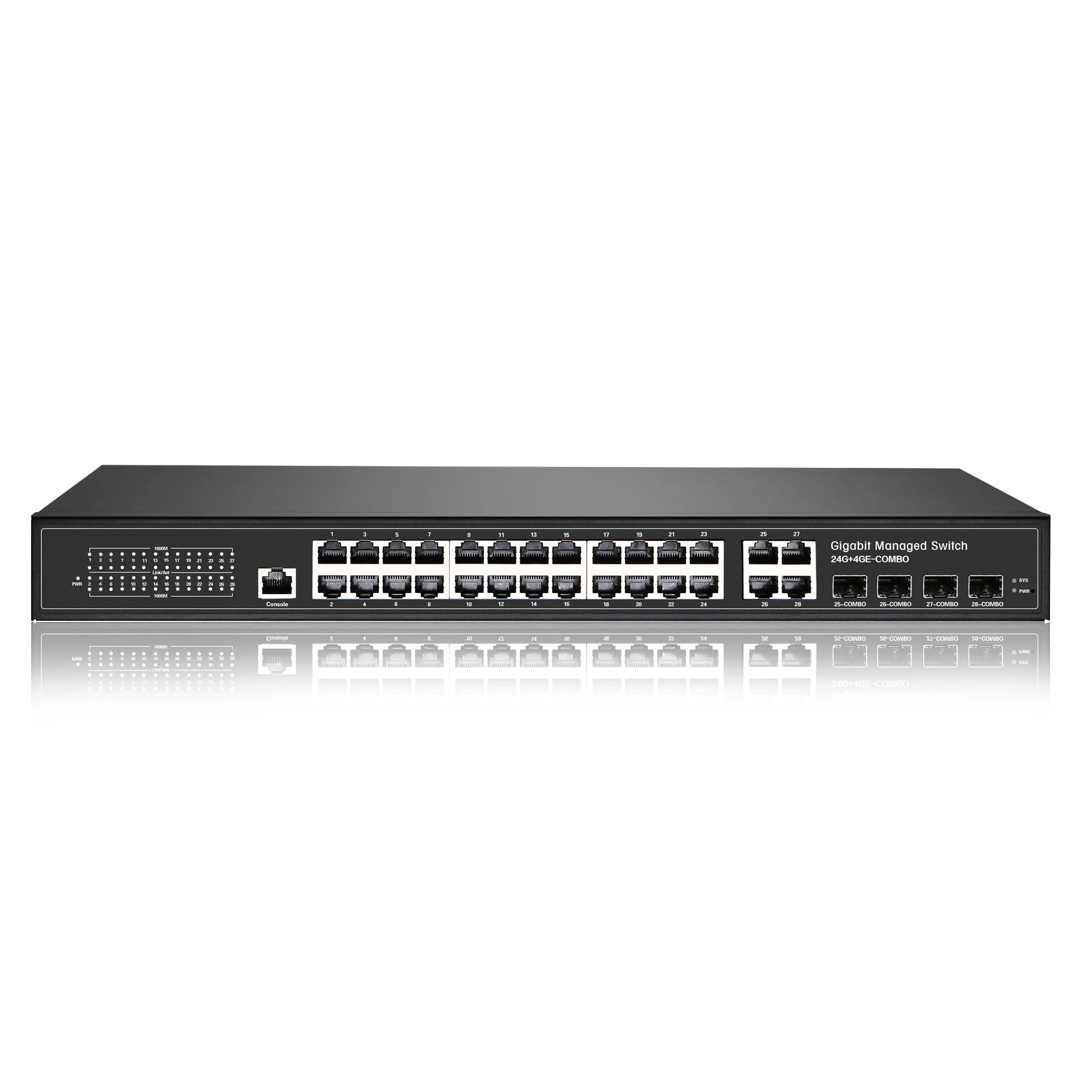 24 Port L2 Managed Gigabit Ethernet Switch 10/100/1000M with 4 SFP Combo Ports SNMP QoS VLAN LACP Stackable