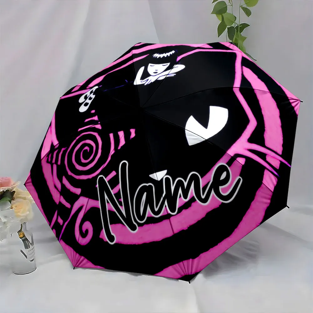 Custom Name Stylish Cat-Themed Umbrella Design 8 Iron Ribs Folding Umbrella Auto-Open Fashionable Sunshade Deluxe Gift