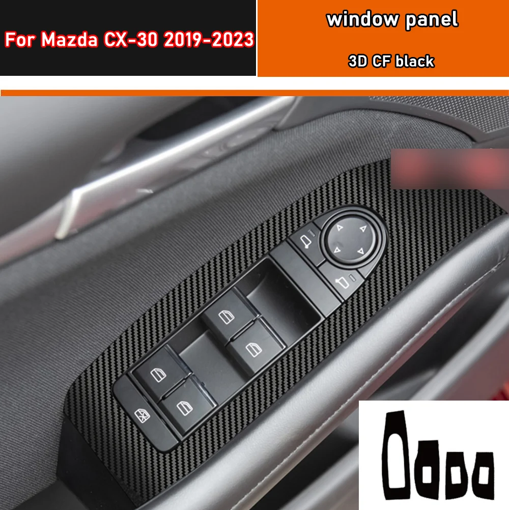 Car Interior Sticker Gear Box Protective Film For Mazda CX-30 2019-2023 Car window Panel Sticker Carbon Fiber Black