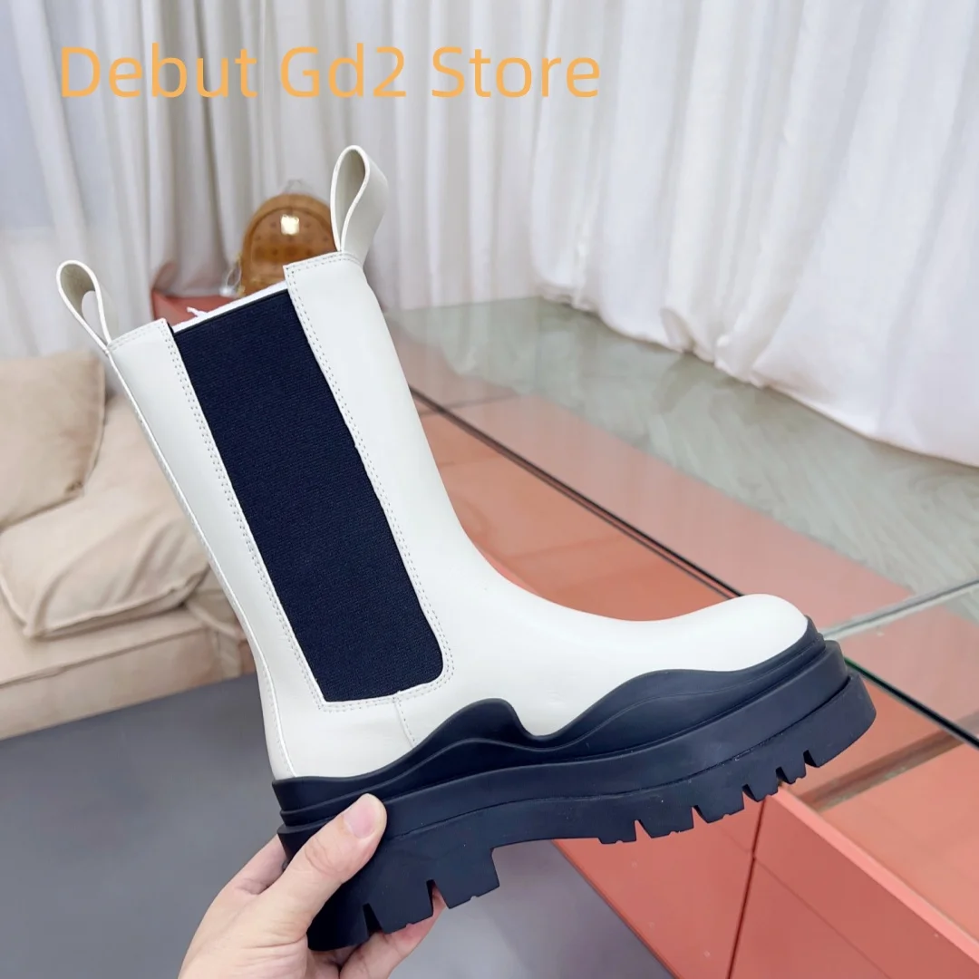 

2024 Autumn/Winter New Fashion Mid length Thick Sole Elastic Smoke Pipe Boots, Men's and Women's Same Style Chelsea Bootsots