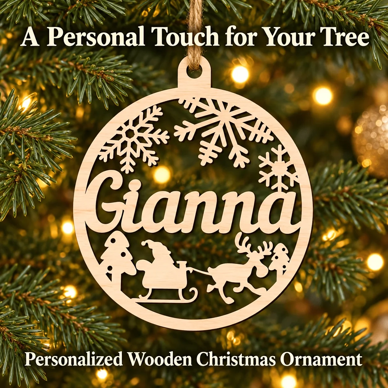 Vase Decor - Adorno navideño de madera personalizado con