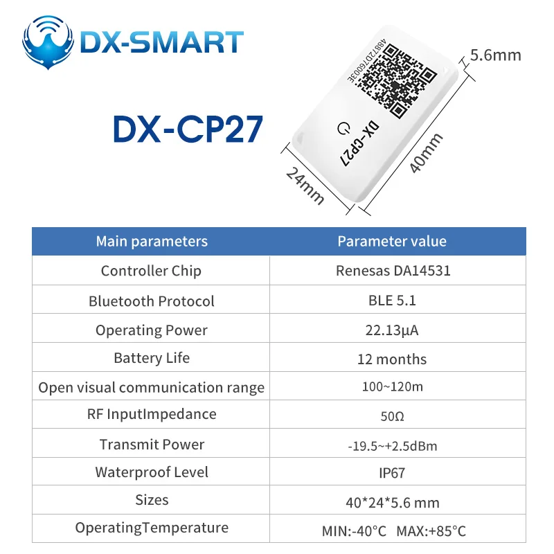CP27 3 Stück IP67 Wasserdichter Austauschbarer Akku DX-SMART BLE Beacon Eddystone Energiesparender Asset-Tag Bluetooth IBeacon