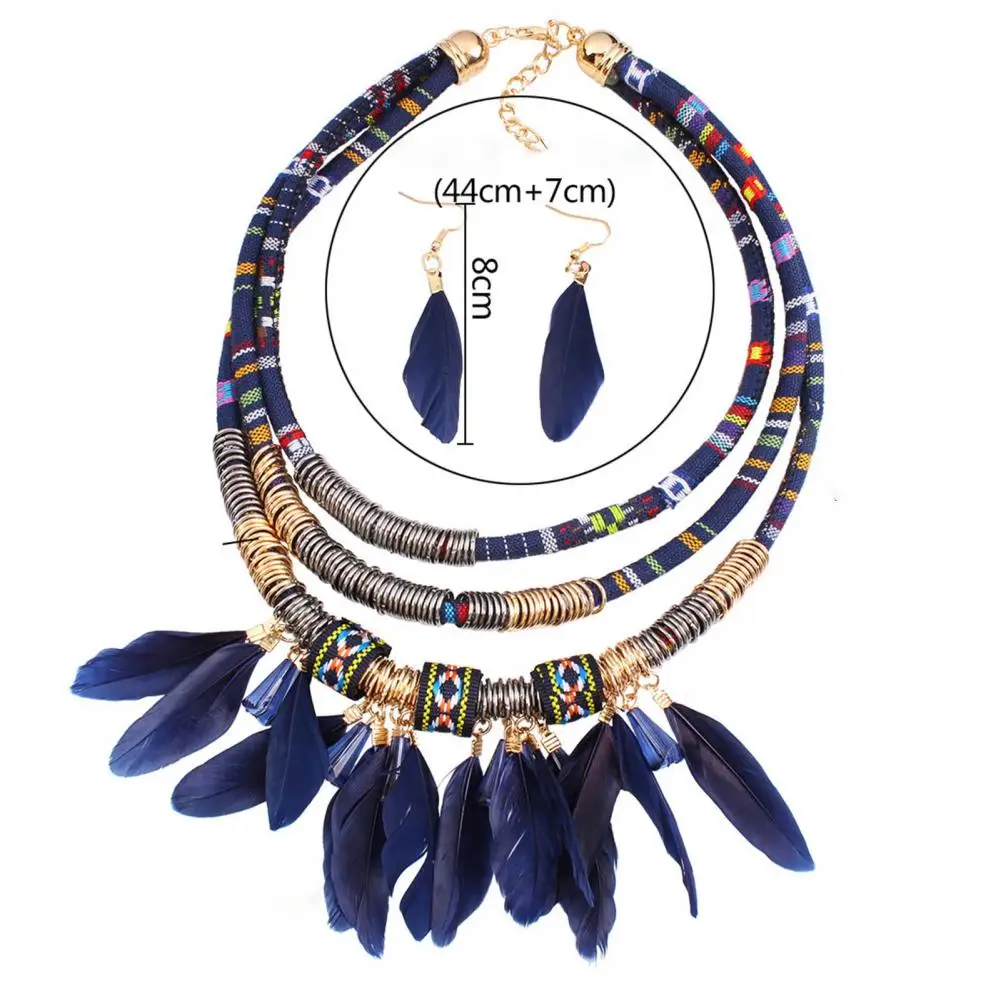 Ethnic Jewelry Set Classic Feather Tassel Necklace Earrings Set Exaggerated Unique Necklace Earrings Set for Daily Life