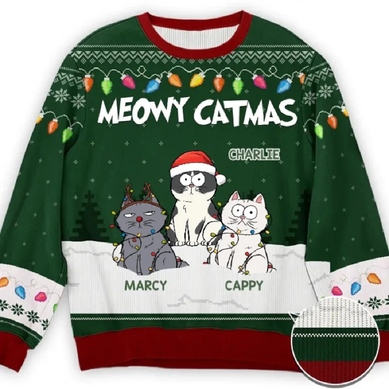 Cartone animato gatto brutto maglione di natale maglione di natale stampa 3D regalo babbo natale Pullover uomo 3D felpa autunno inverno Top