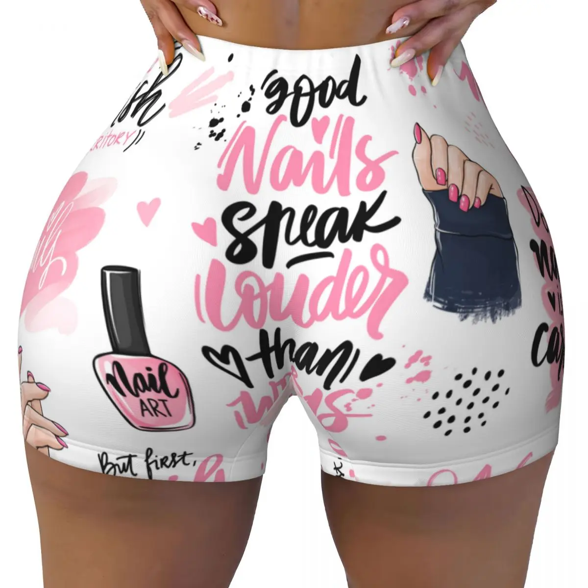 Custom Nail Polish Quotes Gym Volleyball Biker Shorts Women Workout Yoga Shorts