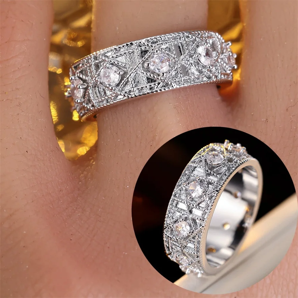 Anillos geométricos de circonita blanca con piedras redondas pequeñas de cristal de lujo para mujer, regalo de joyería de compromiso y boda en Color dorado y plateado a la moda