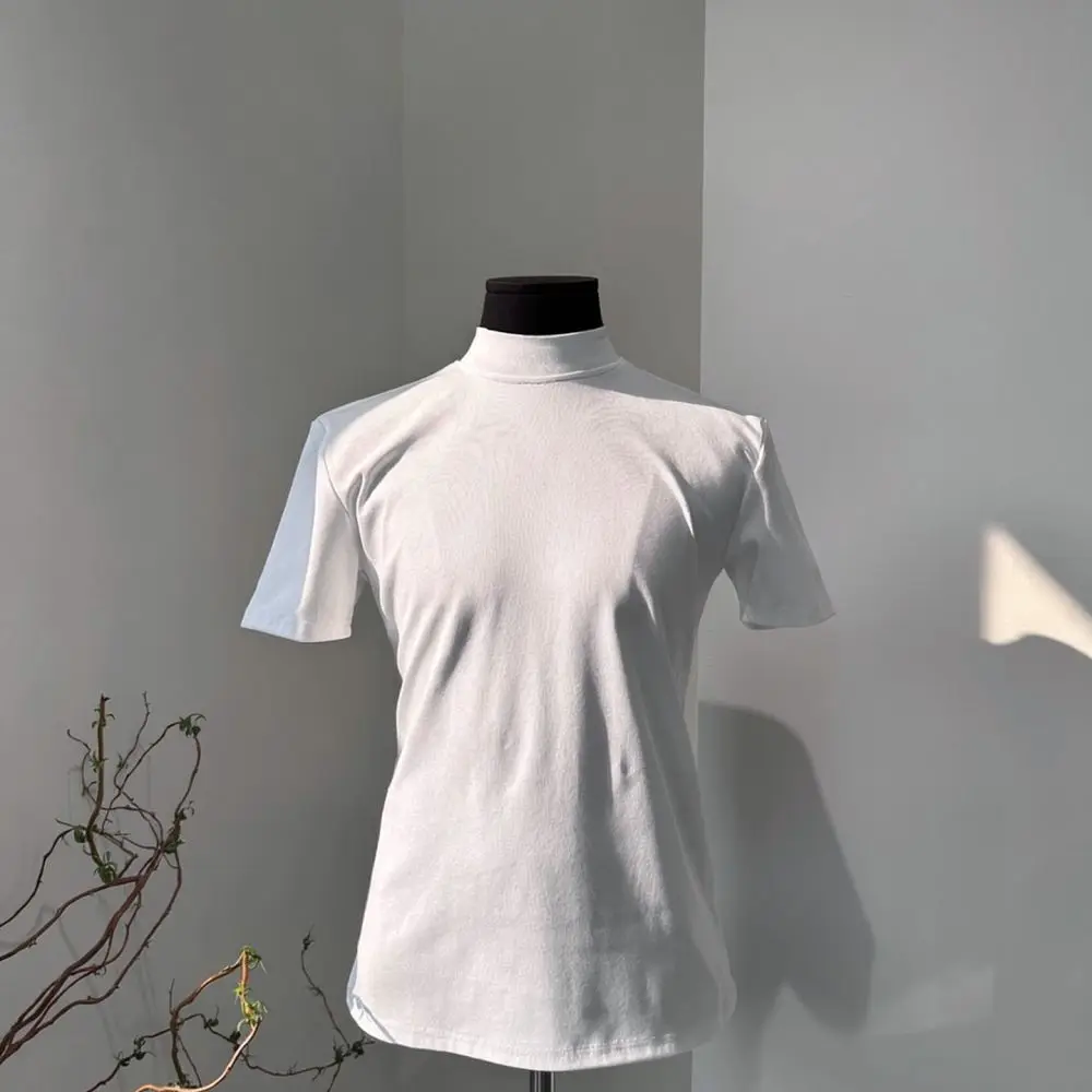 Mock Neck Fitness Sport Tee Mens Heavyweight Short Sleeve Shirt Casual Training Gym Apparel Summer Cooling Top