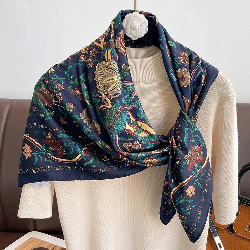 Silk Scarf Scarftop Headwraps For Women Luxury Design Hair Scarves 90*90cm Scarves Hijab Foulard Bandana Femme Headscarf