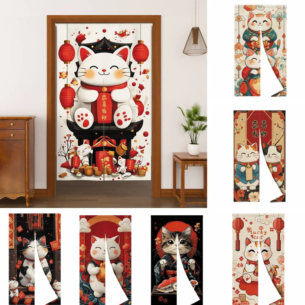 

Lucky Cat Noren Japanese Style Door Curtain Bedroom Privacy Partition Kitchen Restaurant Entrance Decor Hanging Doorway Curtain