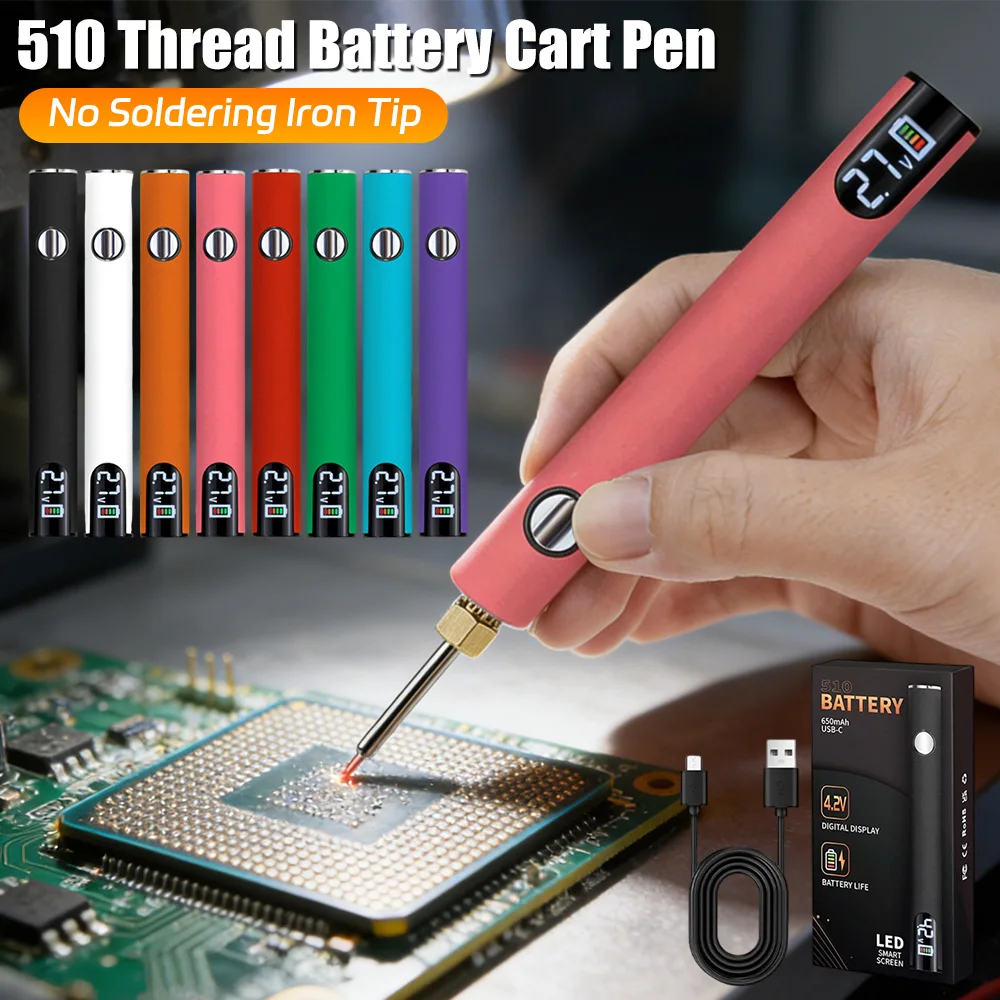 510 Thread Battery Cart Pen 650mAh Battery Smart Power Tool with USB Charger Cable Solder Repair Tools (No Soldering Iron Tip)