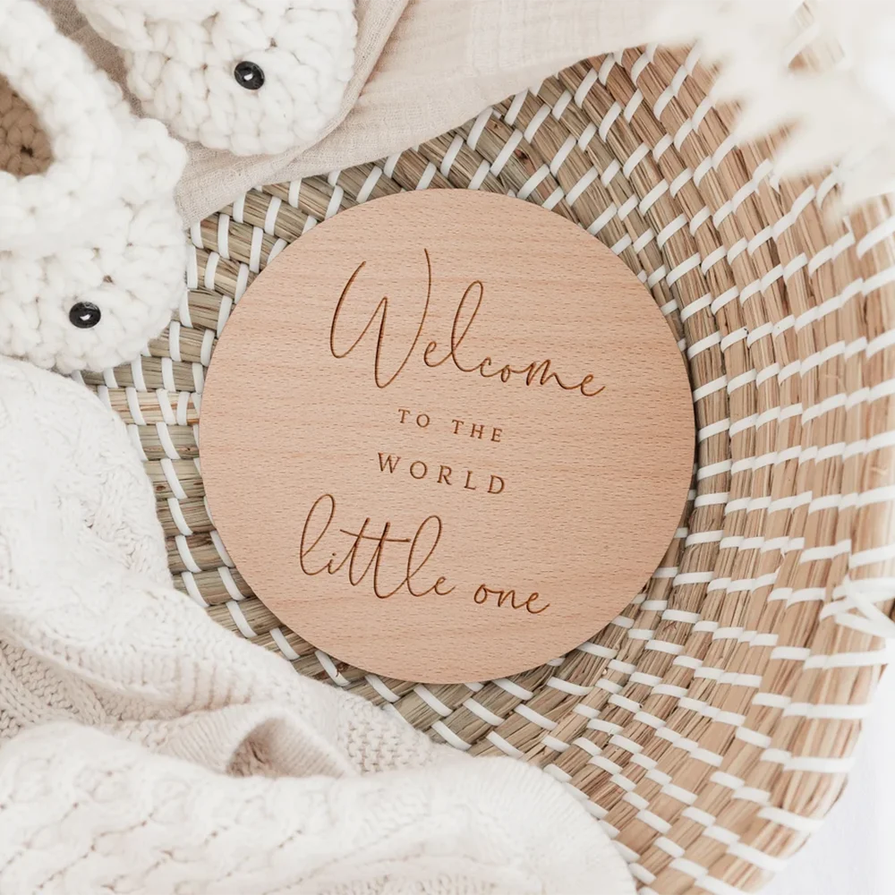 Happy Birthday baby shower Arrival Sign Welcome to the World Wooden Social Media Photo for decoration supplies favors funny gift