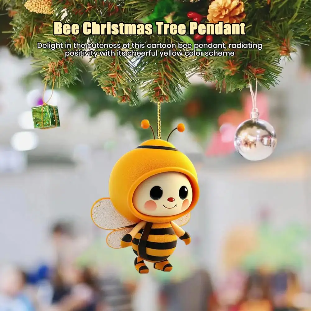 Cartoon Bee Pendant Double-Sided Print Acrylic Craft Handmade Cute Yellow Bee Christmas Tree Ornament For Car Wall Decoration