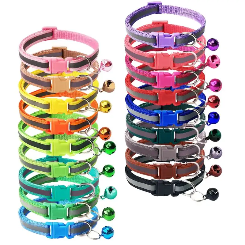 Reflective Cat Collar Anti-Lost Neck Ring Colorful Pet Necklace Bell Pet Supplies Safety Elastic Adjustable Collar Pet Products