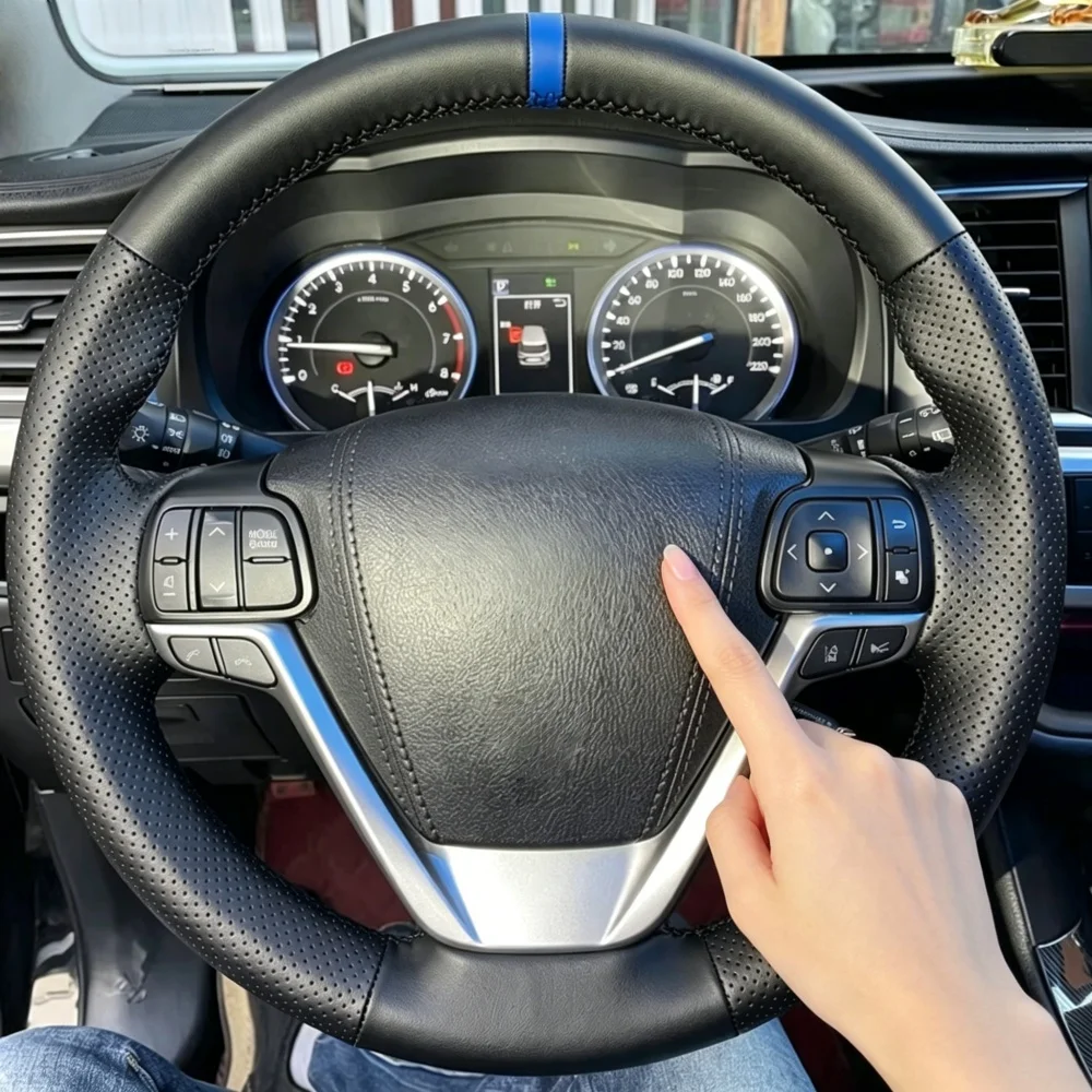 Car Interior Braid Black Perforated Artificial Leather 2014-2019 Sienna 2015-2019 Steering Wheel Cover For Toyota Highlander