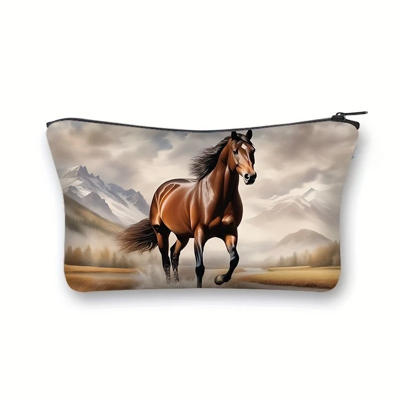 Elegant Horse Print Makeup Bags Polyester Cosmetic Organizer Pouches for Women Travel Essentials Bag Coin Purse