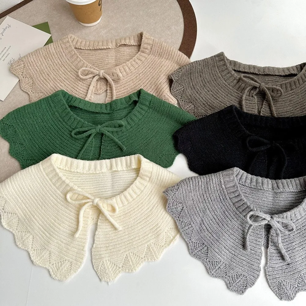 Warm O-Neck Fake Collars Laced up Solid Color Knitting Detachable Collar Knitted Shirt Shawl Wrap