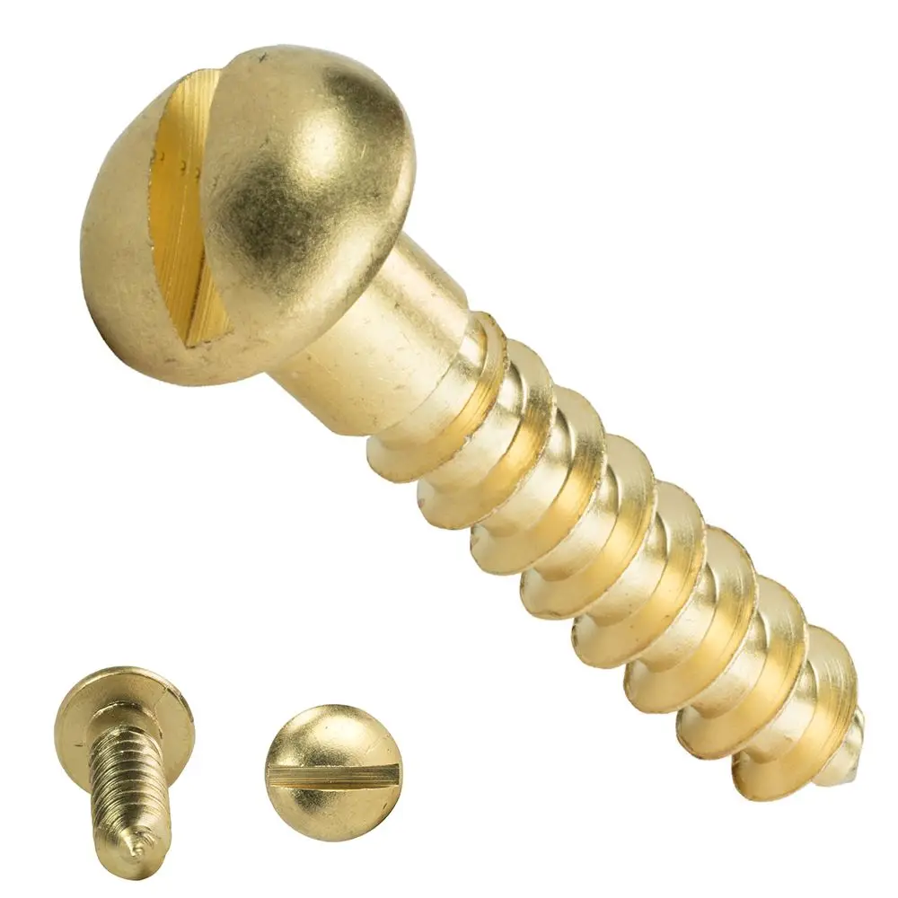 Chipboard Self Drilling Fasteners Slotted Drive Round Head Minus Solid Brass Wood Screws