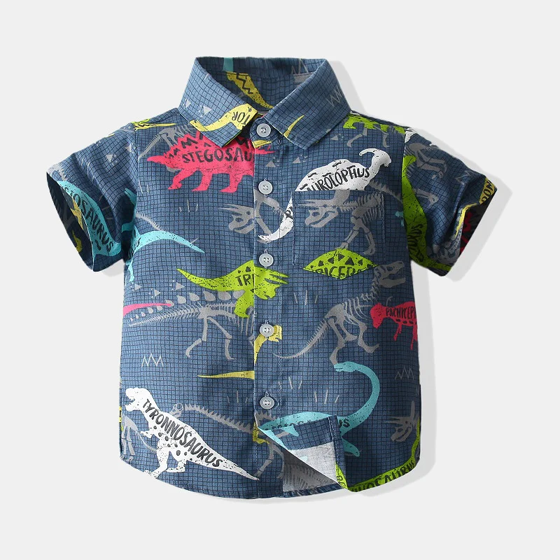 

Kids Boy Beach Shirt Hawaiian T-shirt for Baby Boy Summer Casual Dinosaur Print Short Sleeve Tops Tees Child Button Lapel Shirt