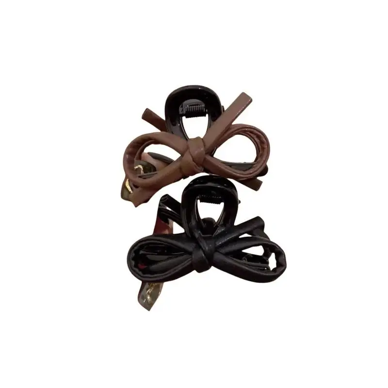 2Pcs Vintage Leather Bow Small Hair Claw For Women Girls Sweet Hair Ornament Claw Clip Hair Clip Hairpin Hair Accessories view 6