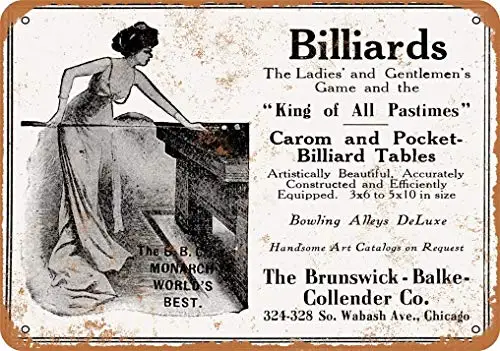 Blechschild „125. Brunswick Carom and Pocket Billiards“, Metallschild im Vintage-Look