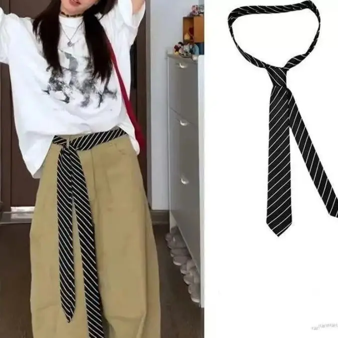 1pc Jeans Necktie Scarf Decorative Accessory Long Skinny Plaid Waist Belt Personality Trendy Hairband Fashionable Accessory