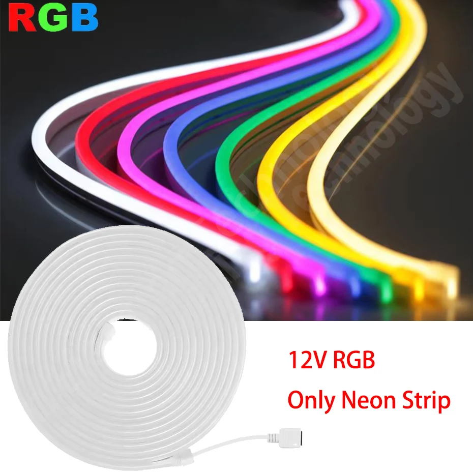 12V RGB LED Neon Light Strip 1m-5m 120Leds/m Flexible Neon Rope Lights Tape Ribbon IP65 Waterproof for DIY Home Lighting Decor