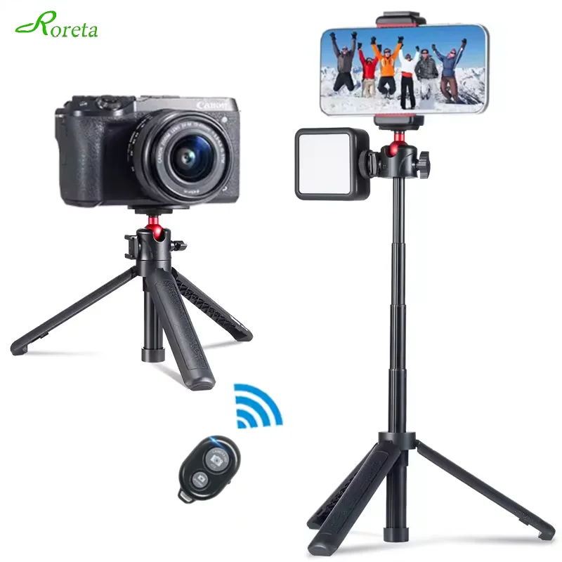 Roreta Mini treppiede per selfie stick da tavolo con vite da 1/4 Fotocamera portatile Live Vlog Phone Supporto retrattile portatile