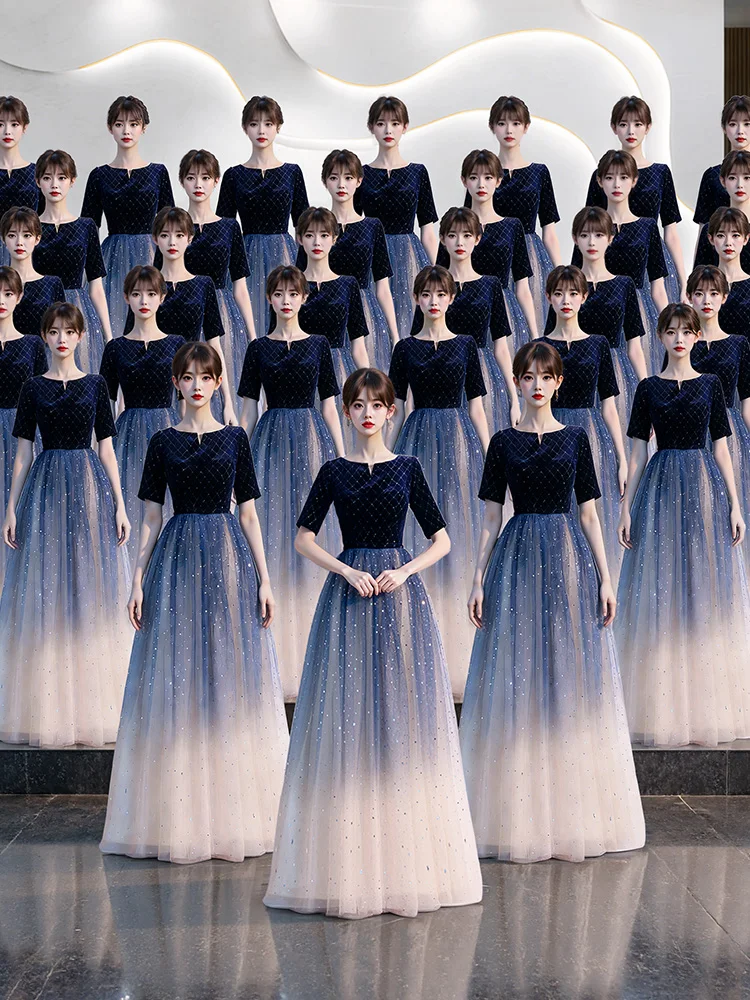 

Длинное вечернее платье для женщин, модный сценический костюм, звездный наряд для ведущих, элегантный, для хоровых выступлений и художественных экзаменов